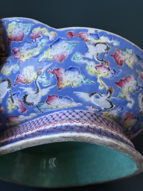 古玩陶瓷 云鶴紋粉彩貢盤真品鑒賞圖
