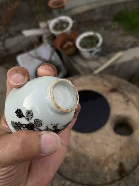 古玩陶瓷墨彩花卉紋杯真品鑒賞圖