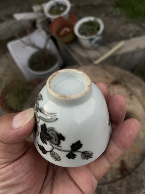 古玩陶瓷墨彩花卉紋杯真品鑒賞圖