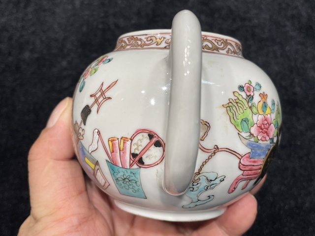 古玩陶瓷博古圖粉彩執壺真品鑒賞圖