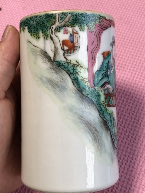 古玩陶瓷晚清西廂記人物筆筒真品鑒賞圖