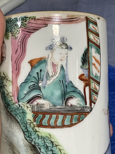 古玩陶瓷晚清西廂記人物筆筒真品鑒賞圖