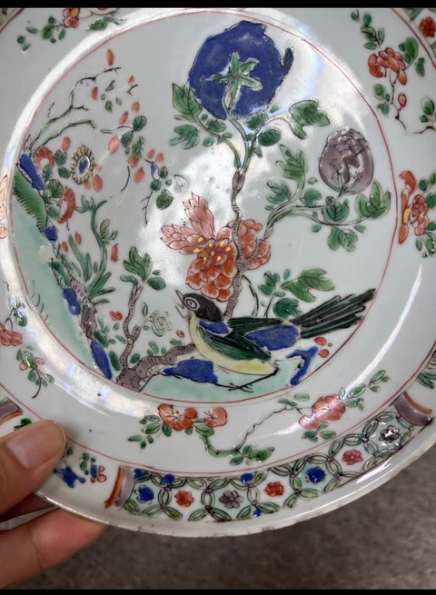 古玩陶瓷花鳥(niǎo)紋五彩盤(pán)真品鑒賞圖