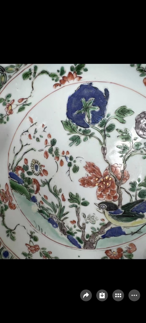 古玩陶瓷花鳥(niǎo)紋五彩盤(pán)真品鑒賞圖