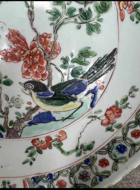 古玩陶瓷花鳥(niǎo)紋五彩盤(pán)真品鑒賞圖