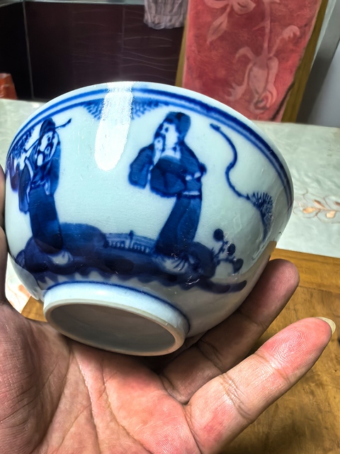 古玩陶瓷三星高照圖青花茶圓真品鑒賞圖