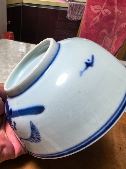 古玩陶瓷三星高照圖青花茶圓真品鑒賞圖