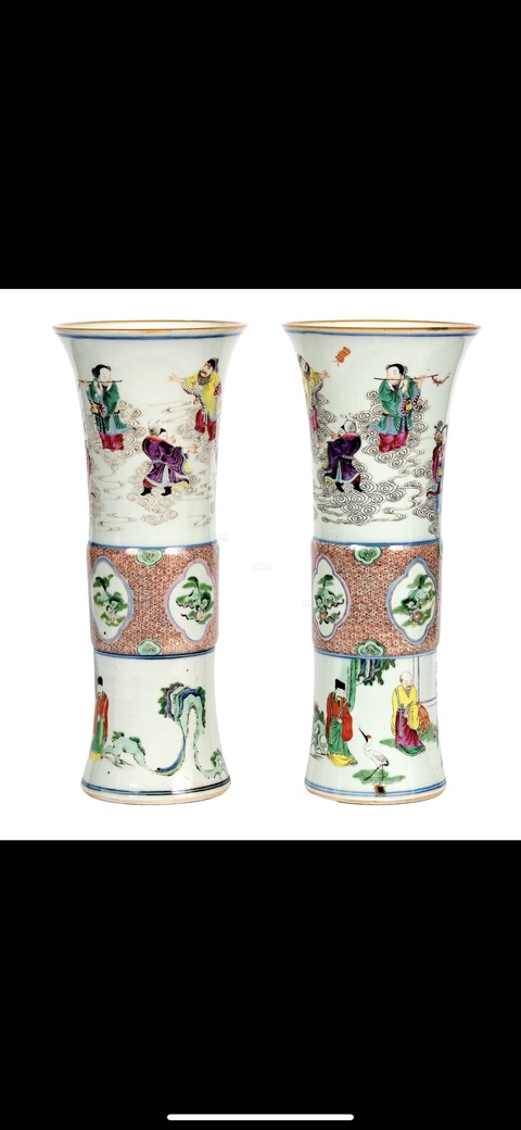 古玩陶瓷粉彩八仙人物花觚真品鑒賞圖
