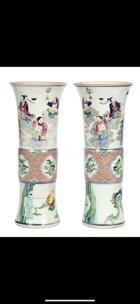古玩陶瓷粉彩八仙人物花觚真品鑒賞圖