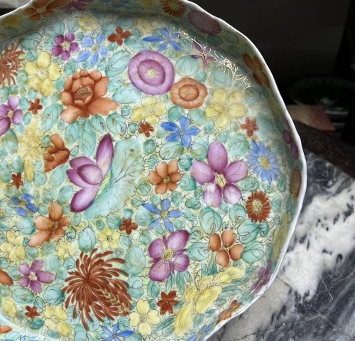 古玩陶瓷粉彩百花不落地茶盤(pán)真品鑒賞圖