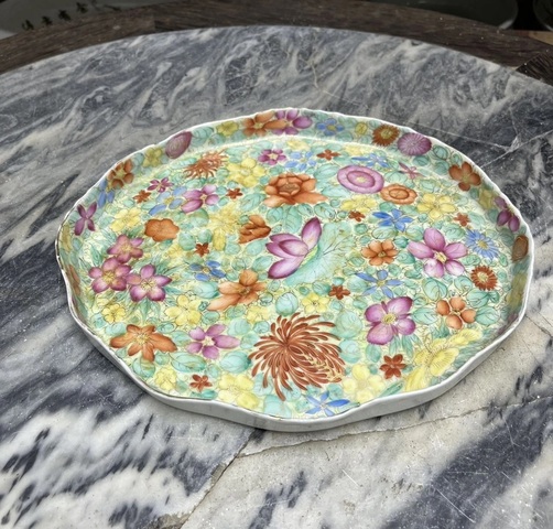 古玩陶瓷粉彩百花不落地茶盤(pán)真品鑒賞圖