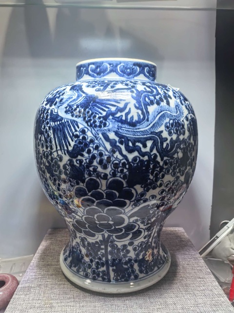 古玩陶瓷青花鳳穿牡丹將軍罐，注意品相真品鑒賞圖
