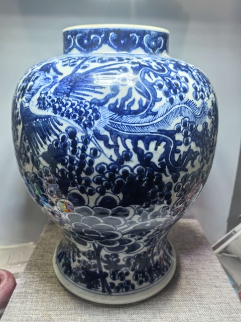 古玩陶瓷青花鳳穿牡丹將軍罐，注意品相真品鑒賞圖