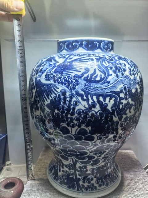 古玩陶瓷青花鳳穿牡丹將軍罐，注意品相真品鑒賞圖