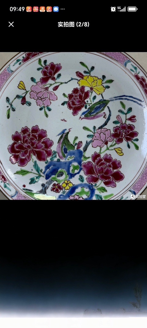古玩陶瓷粉彩花鳥紋臥盤真品鑒賞圖