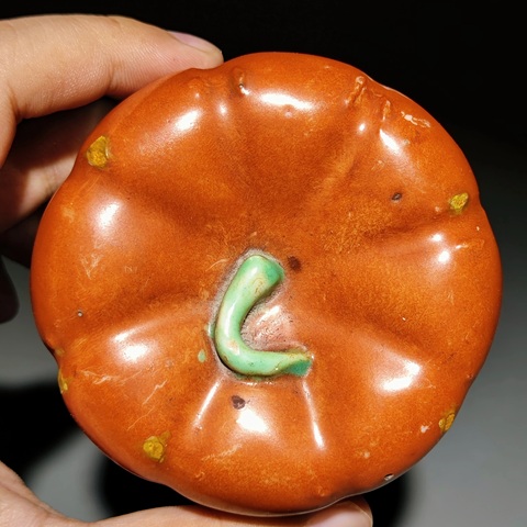 古玩陶瓷民國(guó)·**紅釉像生瓷南瓜精品擺件拍賣，當(dāng)前價(jià)格1280元
