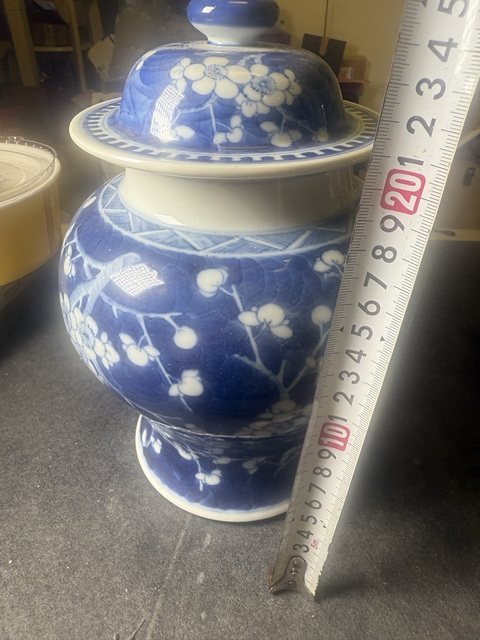 古玩陶瓷青花留白冰梅紋將軍罐真品鑒賞圖