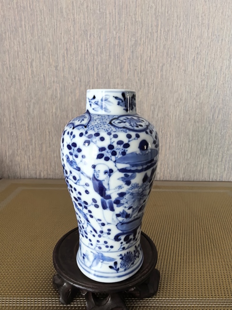 古玩陶瓷喜報(bào)平安青花雞腿瓶真品鑒賞圖