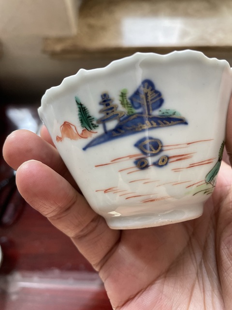 古玩陶瓷康熙·青花加彩山水紋花口杯 真品鑒賞圖