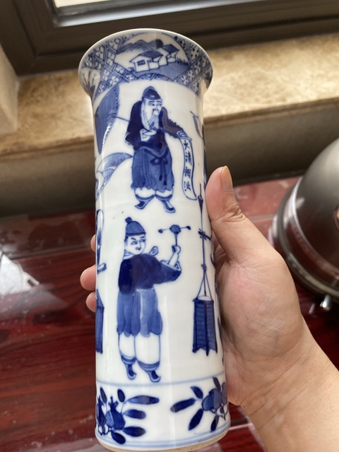 古玩陶瓷光緒·青花市井人物紋花觚 真品鑒賞圖