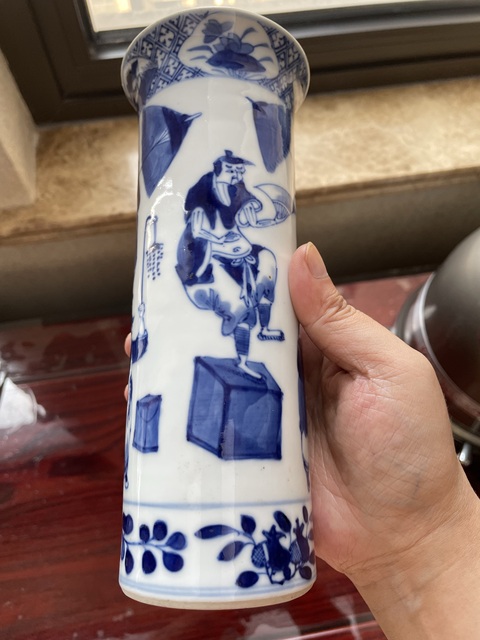 古玩陶瓷光緒·青花市井人物紋花觚 真品鑒賞圖