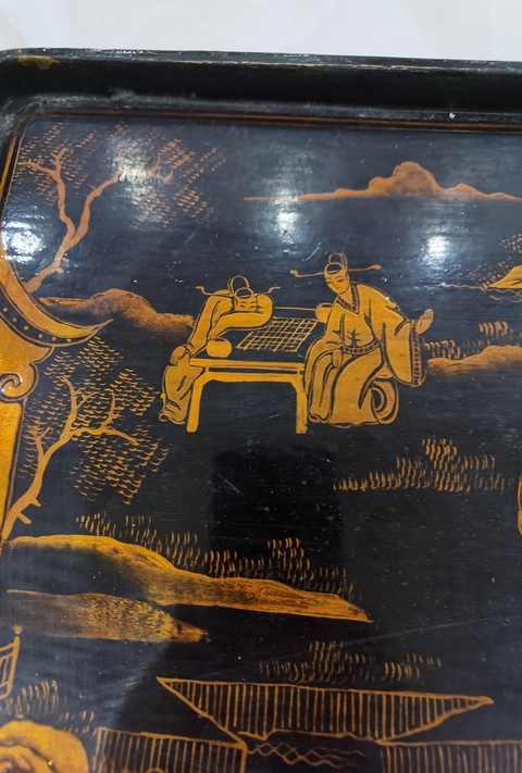 古玩雜項漆器描金人物故事托盤真品鑒賞圖