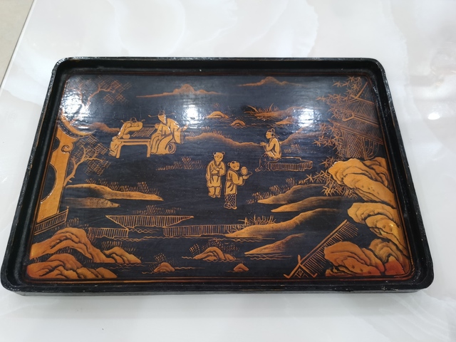 古玩雜項漆器描金人物故事托盤真品鑒賞圖