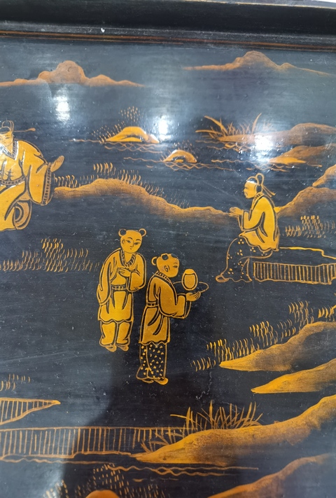 古玩雜項漆器描金人物故事托盤真品鑒賞圖