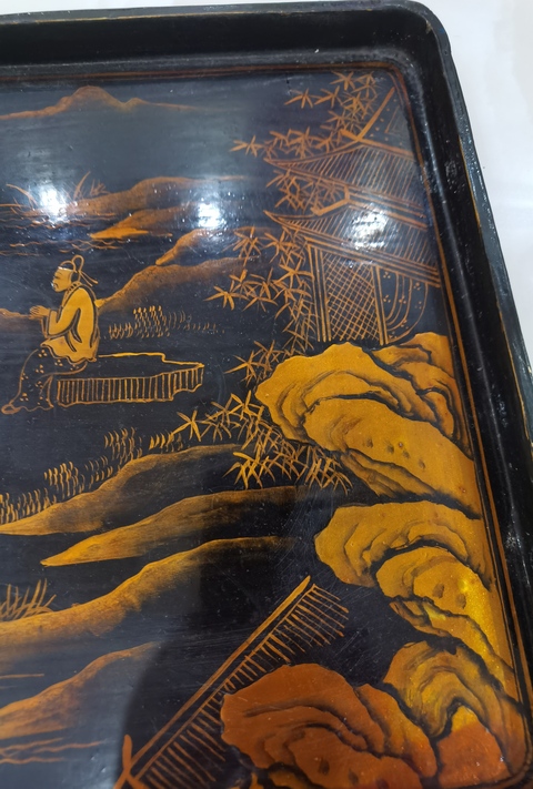 古玩雜項漆器描金人物故事托盤真品鑒賞圖