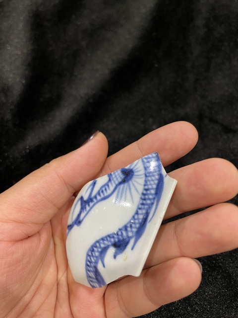 古玩陶瓷元青花印花龍紋高足杯標本真品鑒賞圖