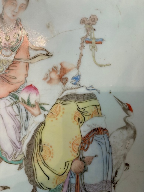 古玩陶瓷麻姑獻壽圖瓷板畫真品鑒賞圖
