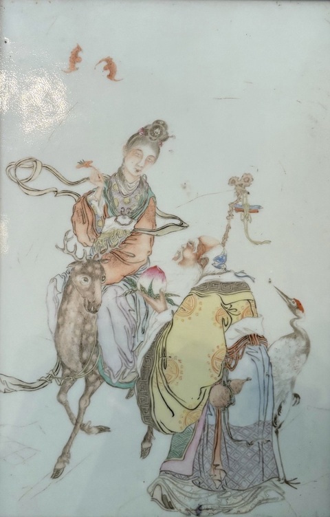 古玩陶瓷麻姑獻壽圖瓷板畫真品鑒賞圖