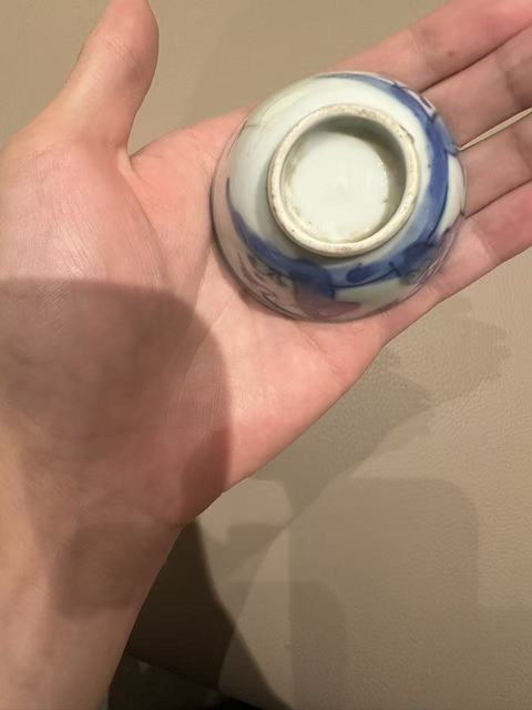 古玩陶瓷三星高照圖青花小酒盅真品鑒賞圖