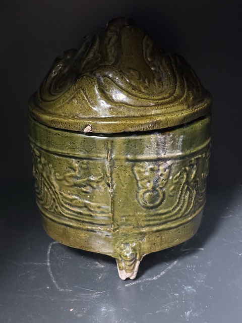 古玩陶瓷漢綠釉跑獸奩拍賣,當前價格3800元
