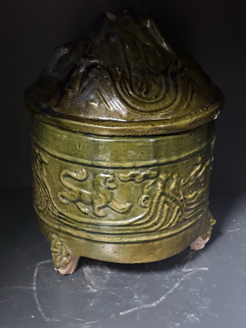 古玩陶瓷漢綠釉跑獸奩拍賣,當前價格3800元
