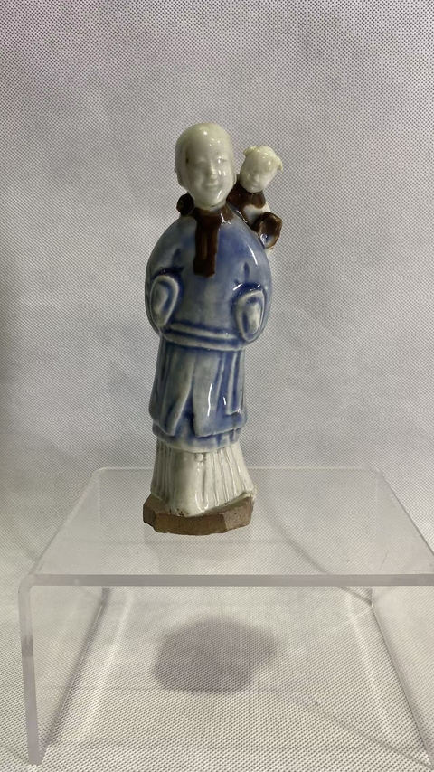 古玩陶瓷霽藍釉人物塑像真品鑒賞圖