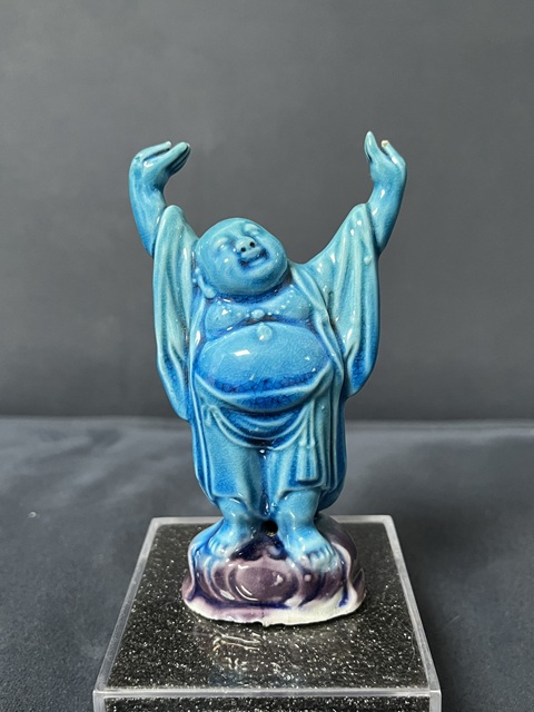 古玩陶瓷民國孔雀藍釉彌勒佛拍賣，當前價格1200元