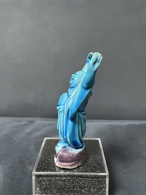 古玩陶瓷民國孔雀藍釉彌勒佛拍賣，當前價格1200元