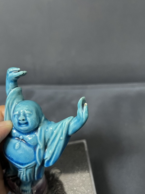 古玩陶瓷民國孔雀藍釉彌勒佛拍賣，當前價格1200元
