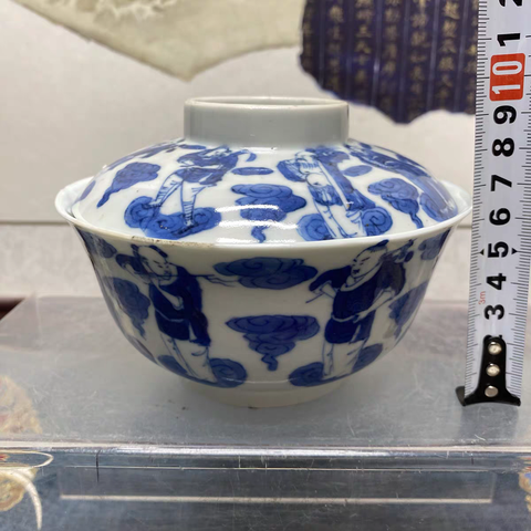 古玩陶瓷青花八仙人物蓋碗真品鑒賞圖