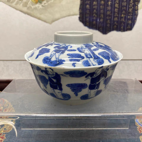 古玩陶瓷青花八仙人物蓋碗真品鑒賞圖