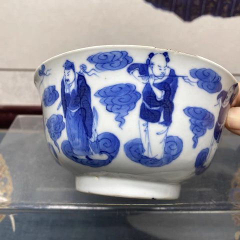 古玩陶瓷青花八仙人物蓋碗真品鑒賞圖
