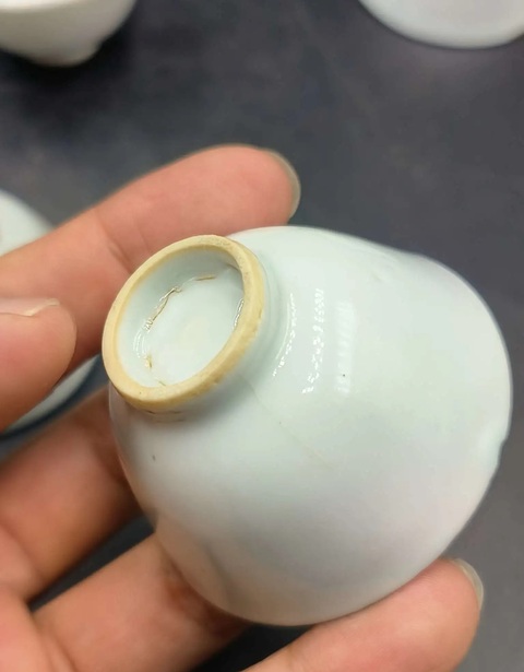 古玩陶瓷胭脂紅彩山水紋小酒盅真品鑒賞圖