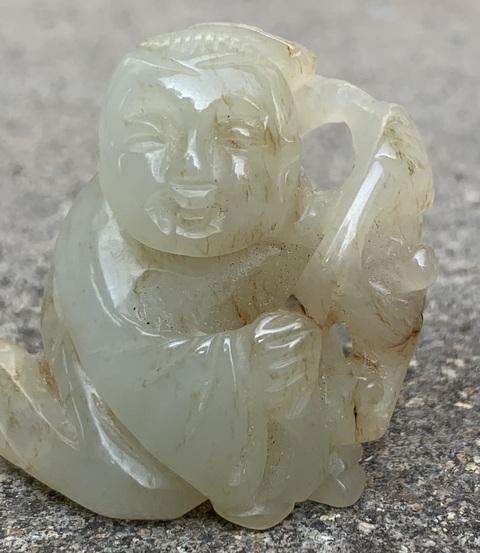 古玩玉器天然和田玉童子真品鑒賞圖