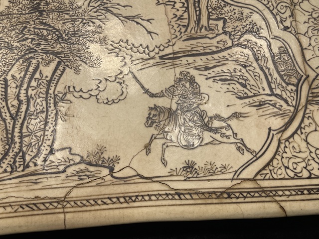 古玩陶瓷白地黑花刻繪人物故事瓷枕真品鑒賞圖