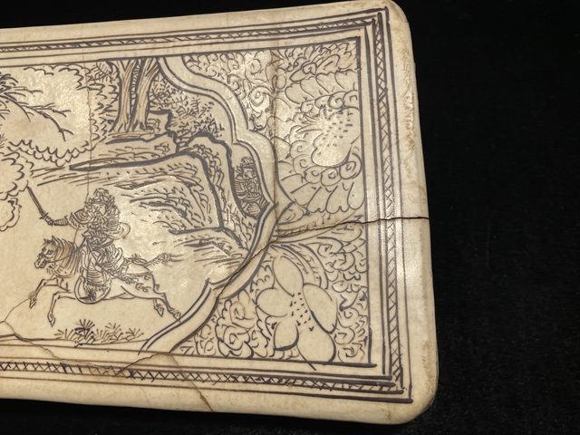 古玩陶瓷白地黑花刻繪人物故事瓷枕真品鑒賞圖
