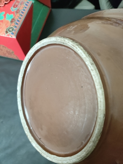 古玩陶瓷醬釉青花盆真品鑒賞圖