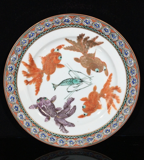 古玩陶瓷廣彩金魚紋盤真品鑒賞圖
