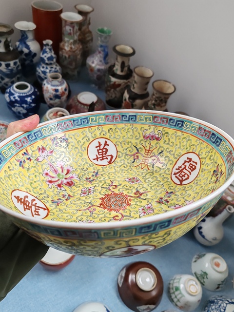 古玩陶瓷創匯時期粉彩花卉萬壽無疆大碗拍賣，當前價格1880元