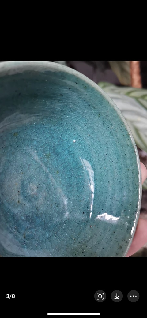 古玩陶瓷華寧窯孔雀藍釉盤真品鑒賞圖